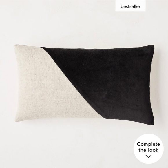 West Elm, Cotton Linen & Velvet Corners Pillow Cover x2, Black/ Tan, 12”x21” - Picture 1 of 4